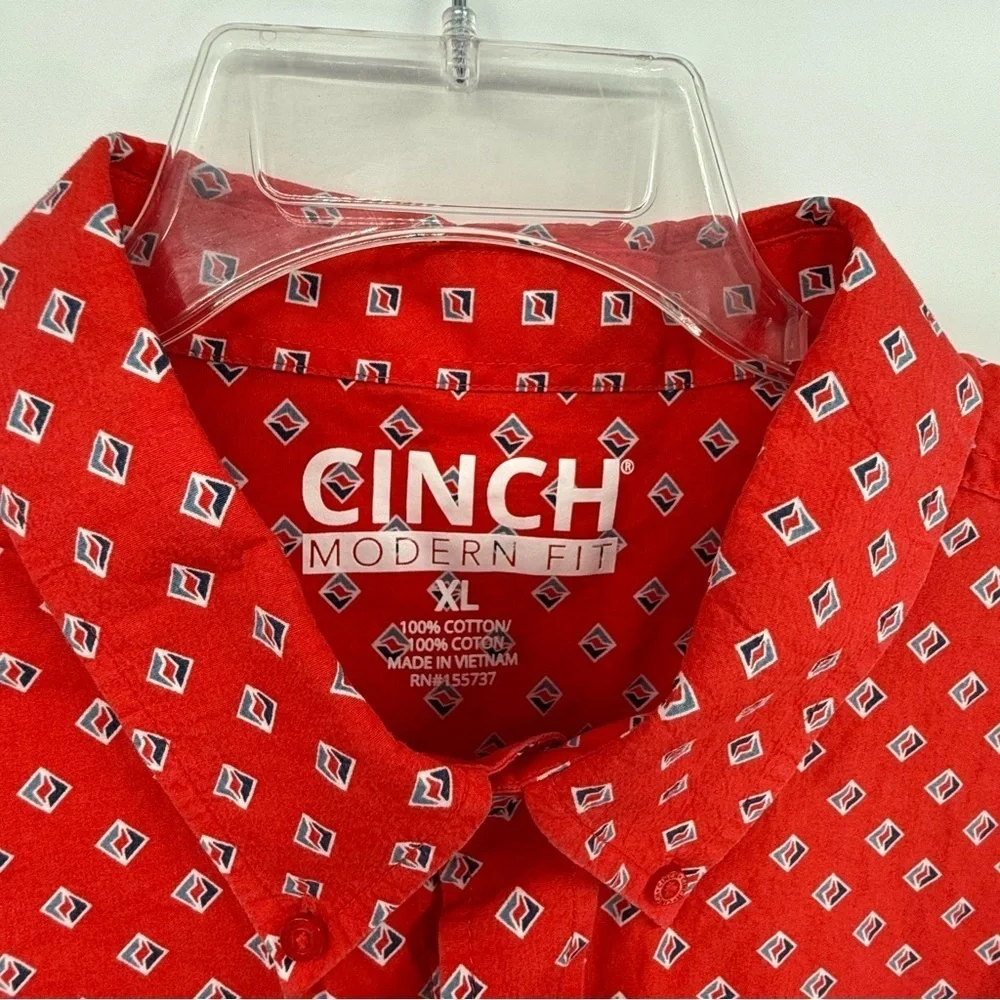 Cinch Red Geo Print Rodeo Western Button Front Shirt Mens Size XL Long Sleeves - Picture 2 of 9